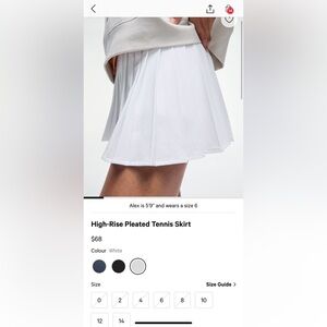 NWT Lululemon High-Rise Pleated Tennis Skirt size 8 White